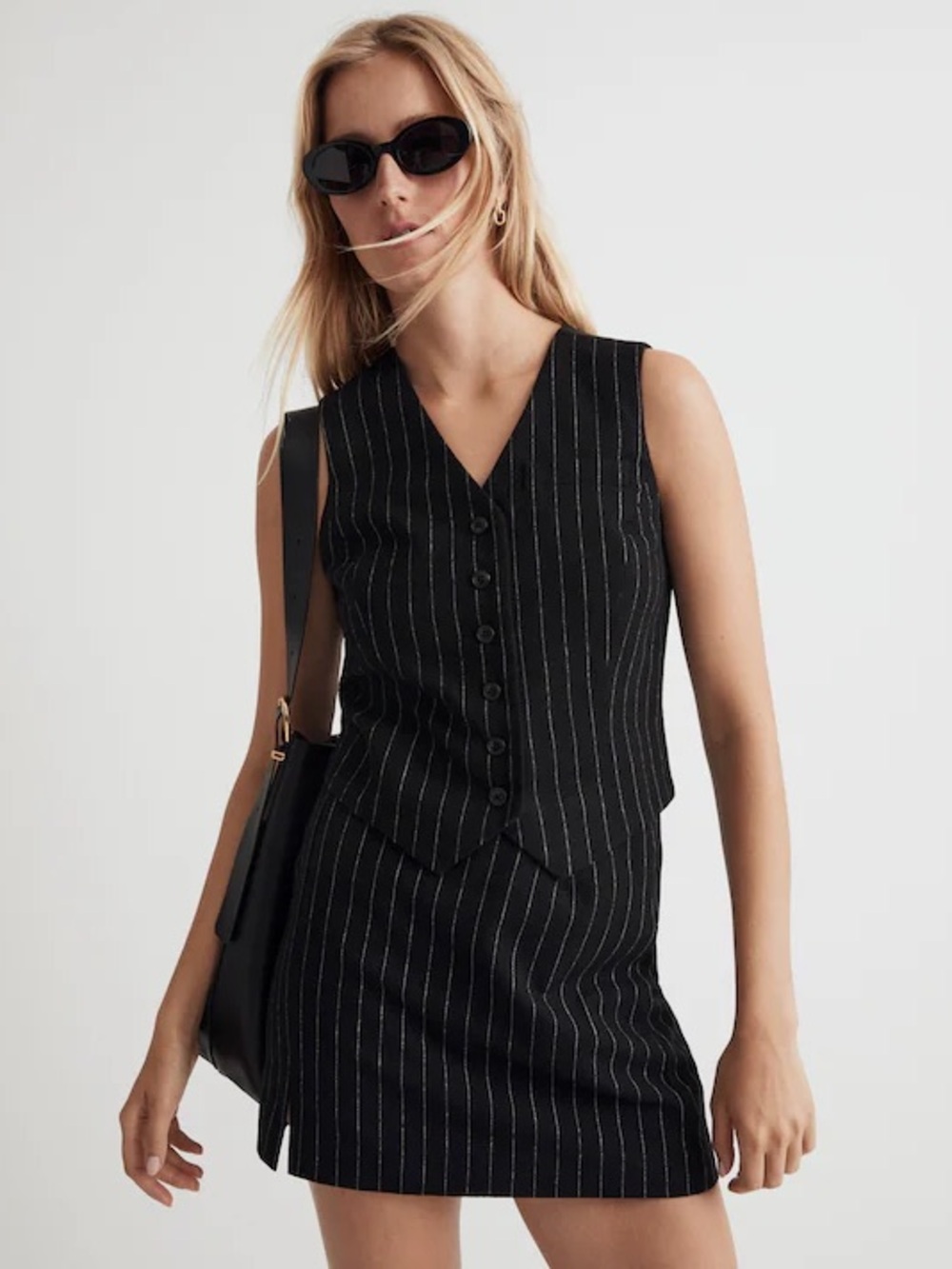 Madewell Wool Button-Front Vest in Pinstripe Size 4